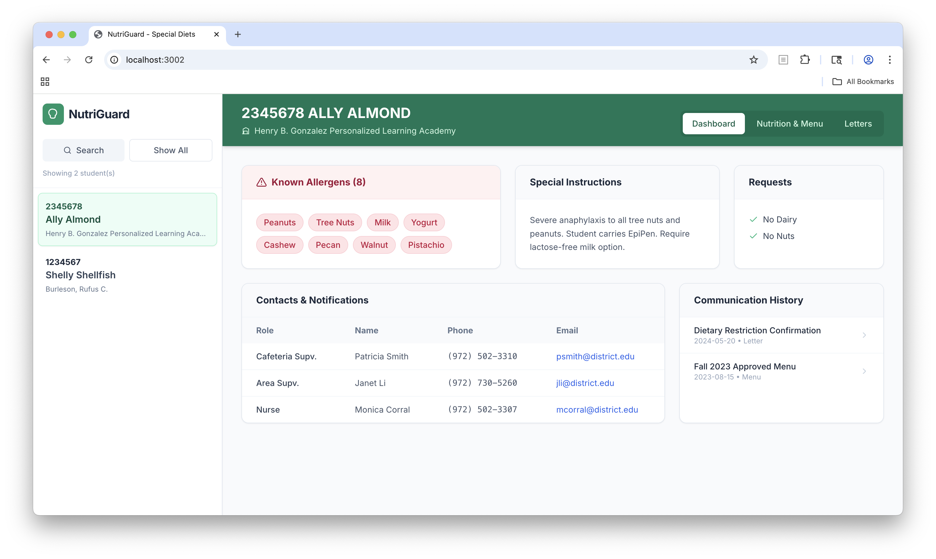 Special Diet Management System preview